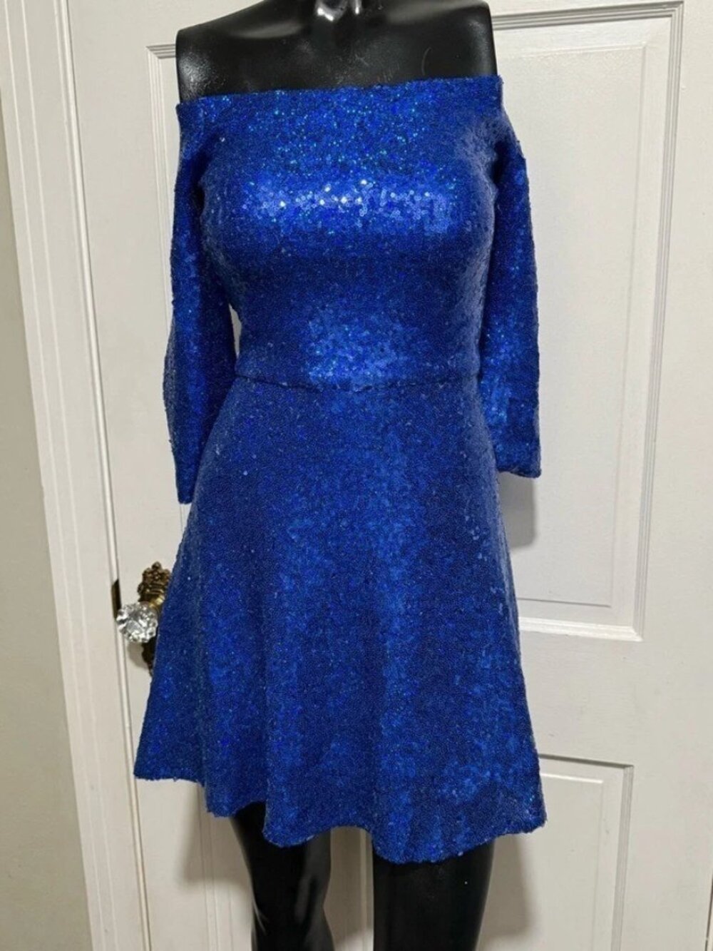 Blue Sequin Off The Shoulder Dress